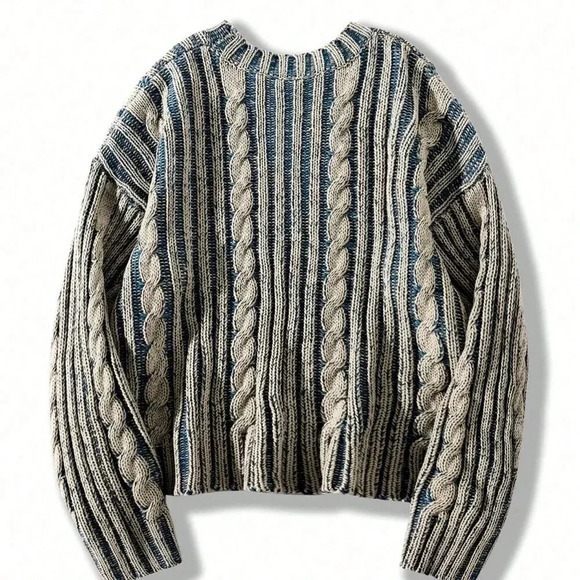 Multicolor Casual Men's Twisted Rope Accent Crew Neck Sweater - Picture 2 of 6